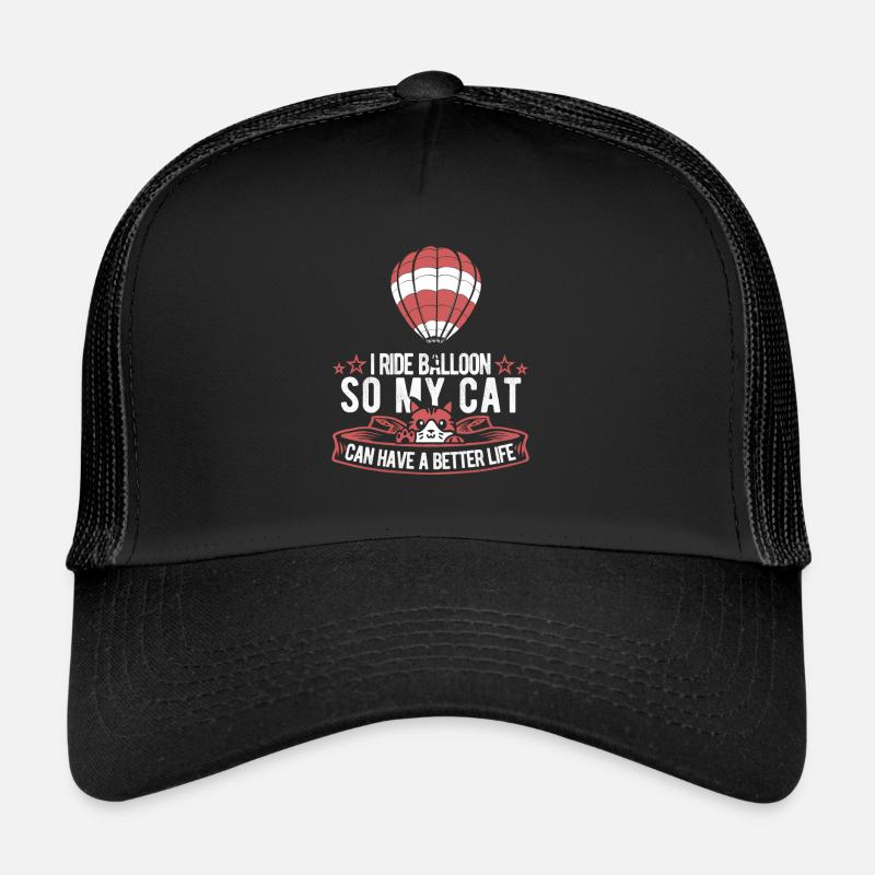 Heißluftballon Ballonfahren Katze - Trucker Cap - Schwarz/Schwarz