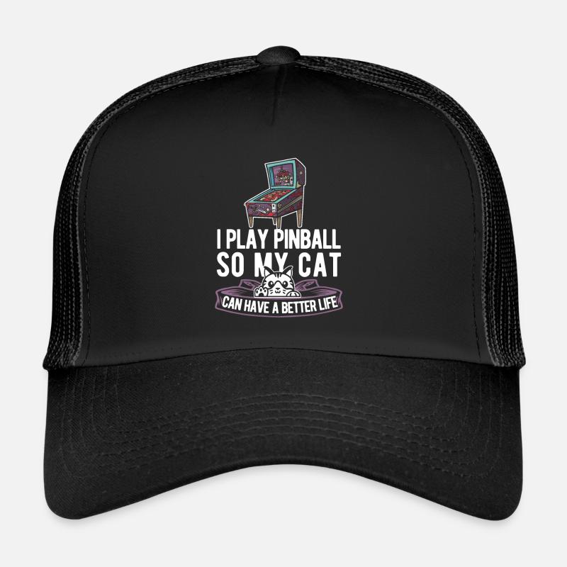 Pinball Katze - Trucker Cap - Schwarz/Schwarz
