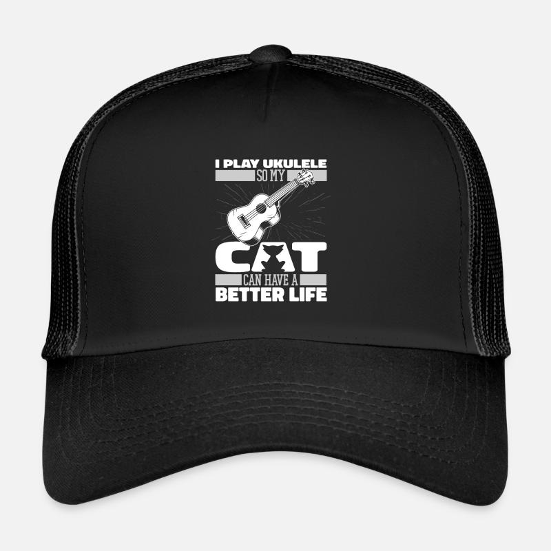 Chat ukulélé - Casquette trucker  - noir/noir