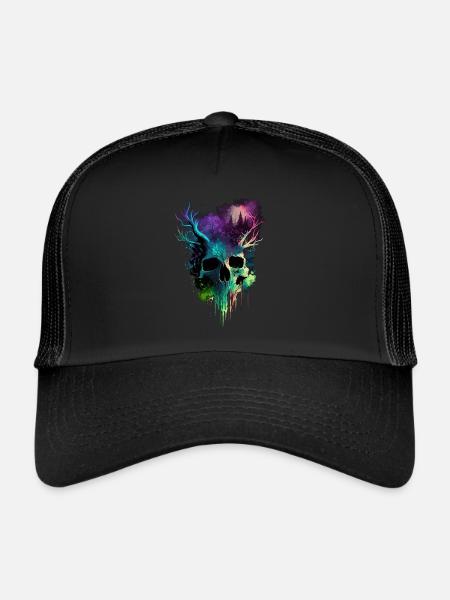 Skull With Horns Colorful - Trucker Cap - black/black - Front