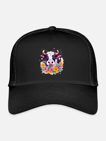 Vache et fleurs - Casquette trucker  - noir/noir - Devant