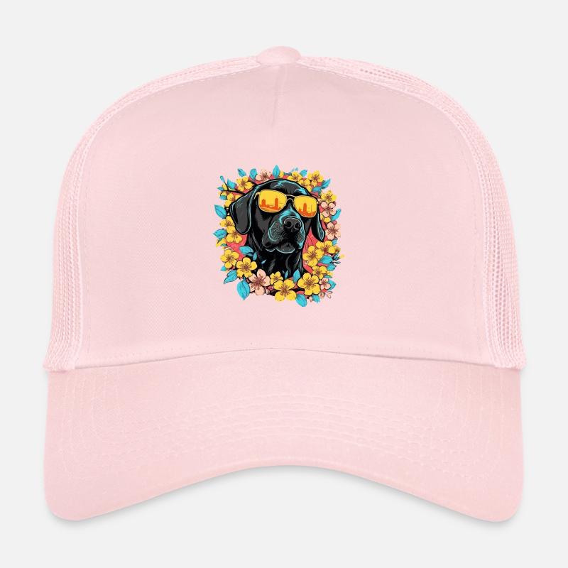 Chien Labrador Noir Et Fleurs Colorées Casquette trucker 