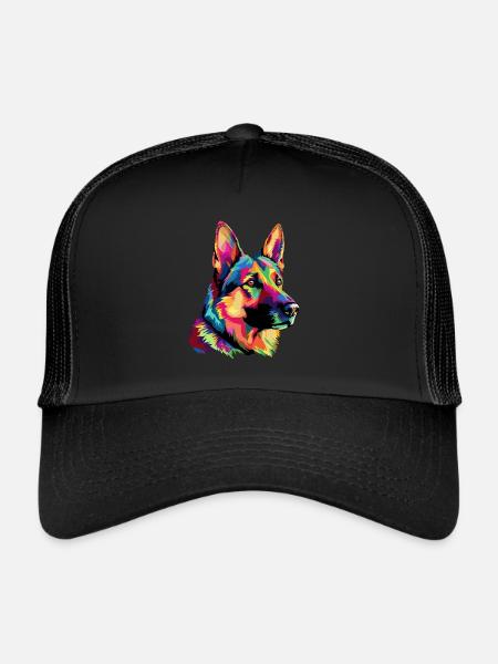 German Shepherd Dog Colorful - Trucker Cap - black/black - Front