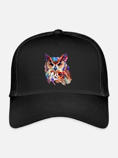 Owl Colorful watercolor - Trucker Cap - black/black - Front