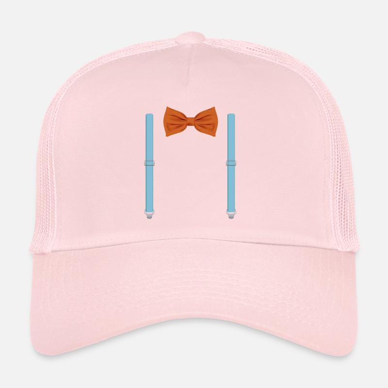 Lustige orangefarbene Fliege mit blauen Hosenträgern Perfekt Trucker Cap