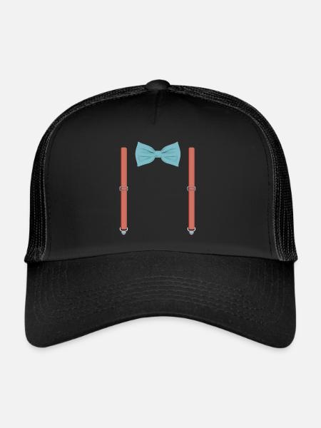 Drôle de noeud papillon bleu avec des bretelles orange parfait - Casquette trucker  - noir/noir - Devant