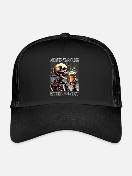 Squelette de bière d’anniversaire à boire - Casquette trucker  - noir/noir - Devant