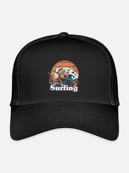 Surfer Surfen Cool Retro Surfer Vintage Surf - Casquette trucker  - noir/noir - Devant