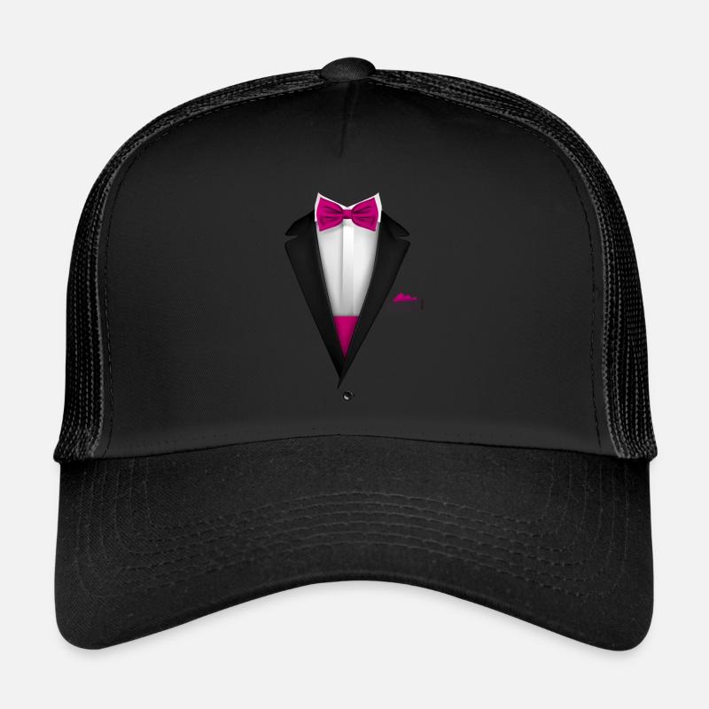 Tuxedo design with Pink Bowtie For Weddings And Trucker Cap