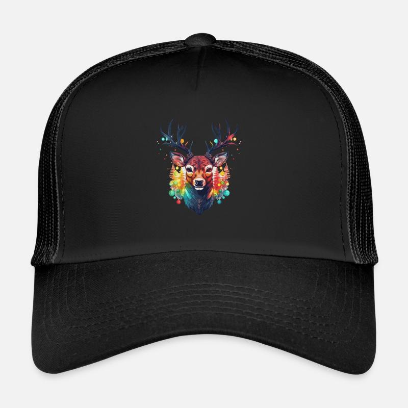 Rentier mit Weihnachtskugeln und Mütze - Trucker Cap - Schwarz/Schwarz