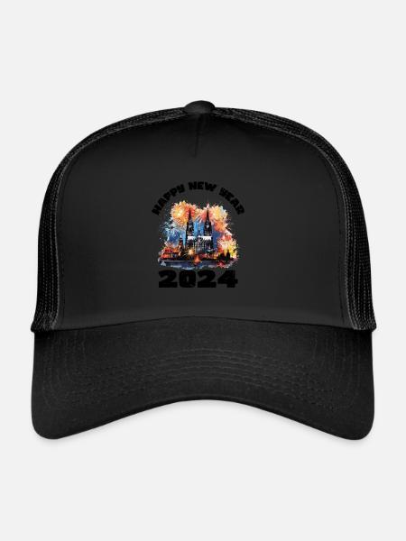 Bonne année avec feux d’artifice à Cologne - Casquette trucker  - noir/noir - Devant