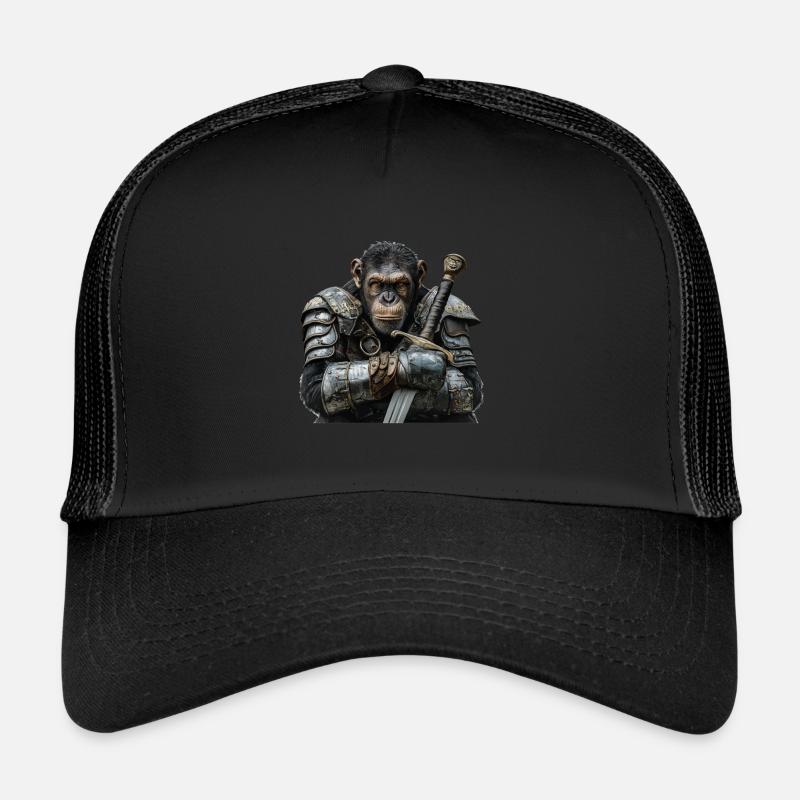Chimpanse Ritter Mittelalter - Trucker Cap - Schwarz/Schwarz
