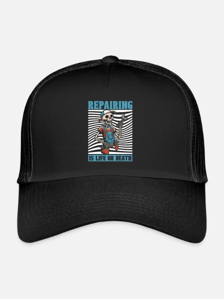 Squelette de mécanicien automobile - Casquette trucker  - noir/noir - Devant