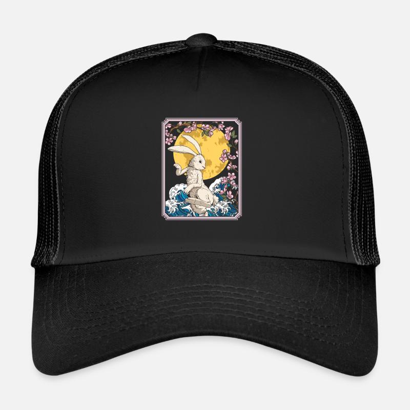 Bunny Rabbit Japan Cherry Blossom Moon Trucker Cap