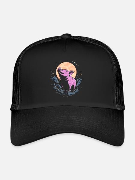 Pig Pig Farmer Moon Howling - Trucker Cap - black/black - Front