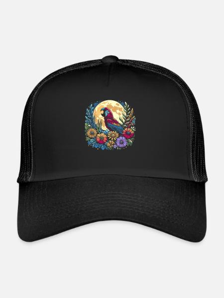 Perroquet Fleurs sauvages Lune florale - Casquette trucker  - noir/noir - Devant