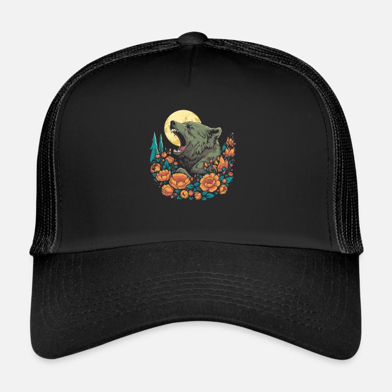 Ours Ours Brun Fleurs Sauvages Lune Florale Casquette trucker 