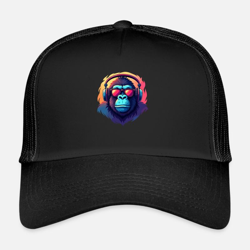 Gorille avec lunettes de soleil et écouteurs dans le Pop Art Casquette trucker 