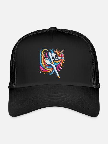 Rainbow Unicorn with Sunglasses Comic Art - Trucker Cap - black/black - Front