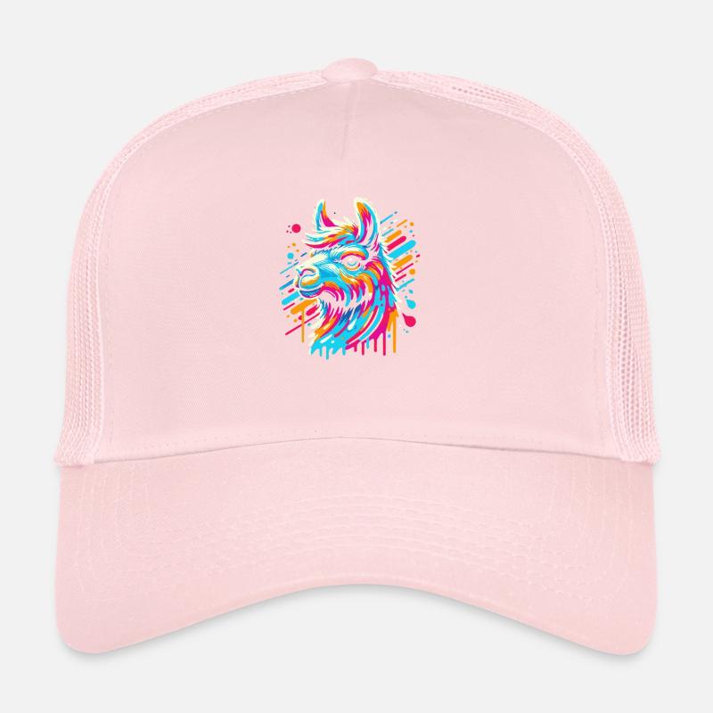Rainbow Llama Alpaca in Bright Colors Comic Art Trucker Cap