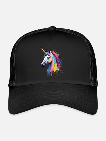 Licorne Coloré Art Oeuvre Motif Animal Licorne - Casquette trucker  - noir/noir - Devant