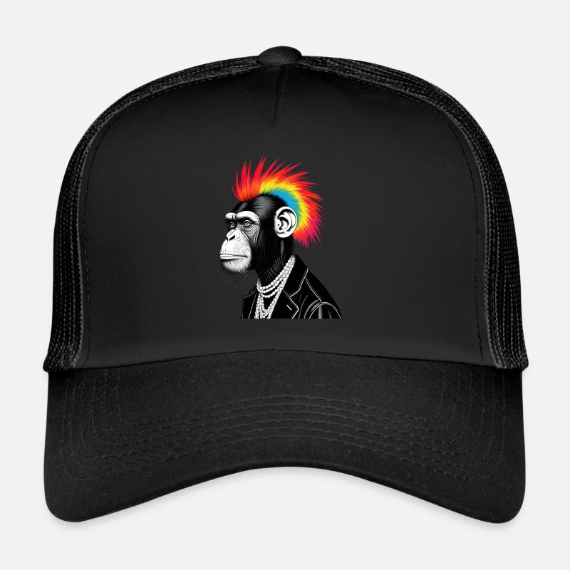 Chimpanzee Punk Animal Motif Funny Monkey Trucker Cap