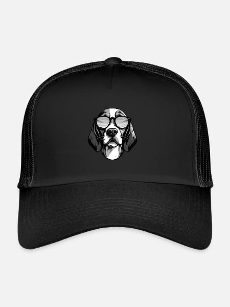 Beagle Dog Hipster Cool Party - Trucker Cap - black/black - Front