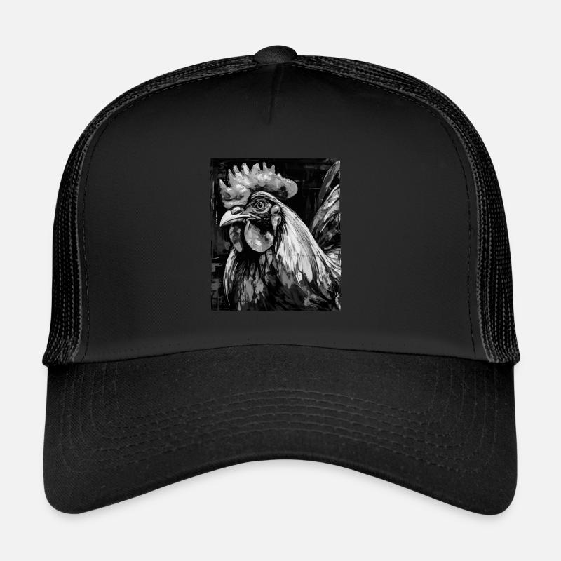 Hahn Porträt - Trucker Cap - Schwarz/Schwarz