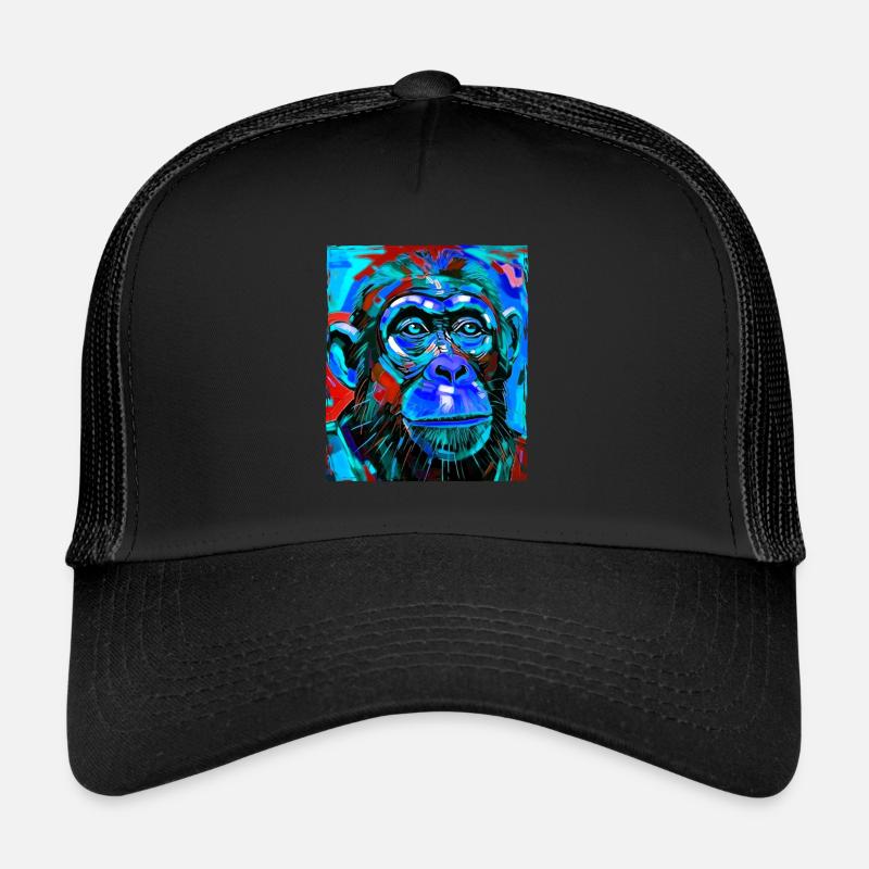 Affe Porträt - Trucker Cap - Schwarz/Schwarz