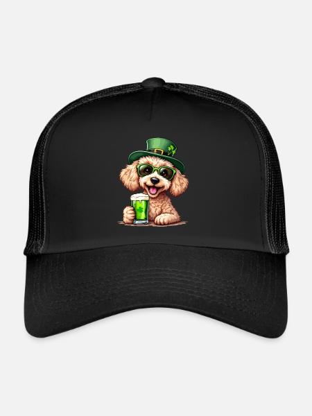 Poodle St. Patrick's Day Beer Outfit Dogs - Trucker Cap - black/black - Front