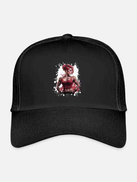 Fitness Woman Muscles Female Bodybuilder - Trucker Cap - black/black - Front