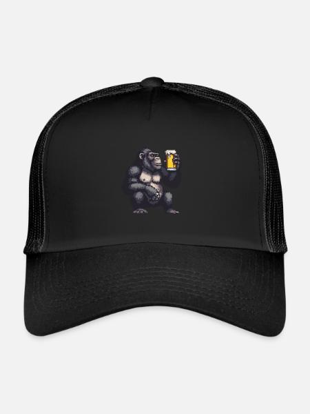 Bière Gorilla Pixel - Casquette trucker  - noir/noir - Devant