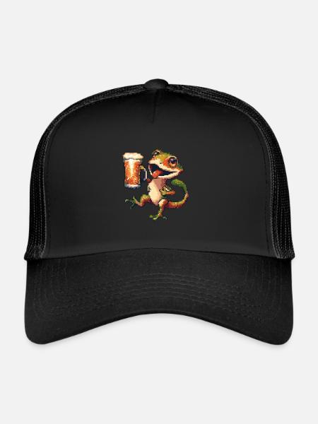 Bière Lizard Pixel - Casquette trucker  - noir/noir - Devant
