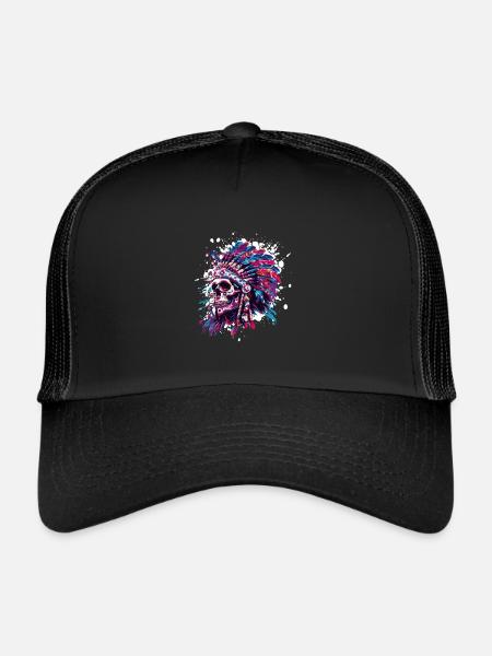 Crâne indien - Casquette trucker  - noir/noir - Devant