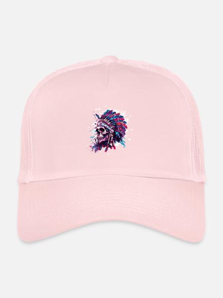 Crâne indien - Casquette trucker  - rose pâle - Devant