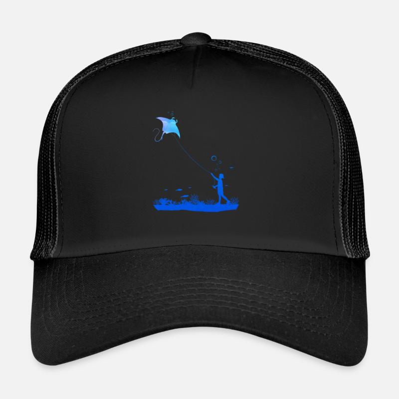 Rochen Unterwasser Drachenfliegen Taucher Geschenk - Trucker Cap - Schwarz/Schwarz