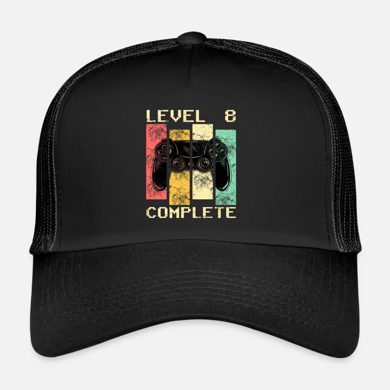 Level 8 Unlocked Shirt 8. Geburtstag Geschenk - Trucker Cap - Schwarz/Schwarz