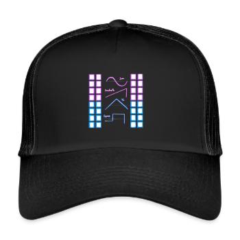 Synthesizer nerd analog audio waveform - Trucker Cap - black/black - Front