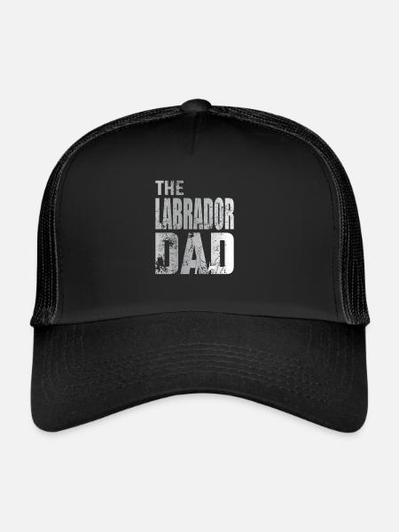 Labrador Dad Walking Golden Retriever Gift - Trucker Cap - black/black - Front
