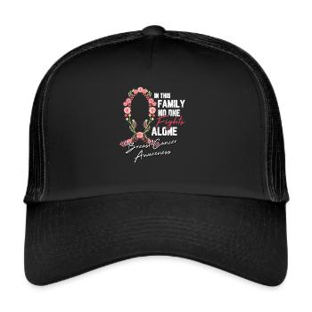 Brustkrebs Schleife Blume Kampf Chemo Geschenk - Trucker Cap - Schwarz/Schwarz - Vorne