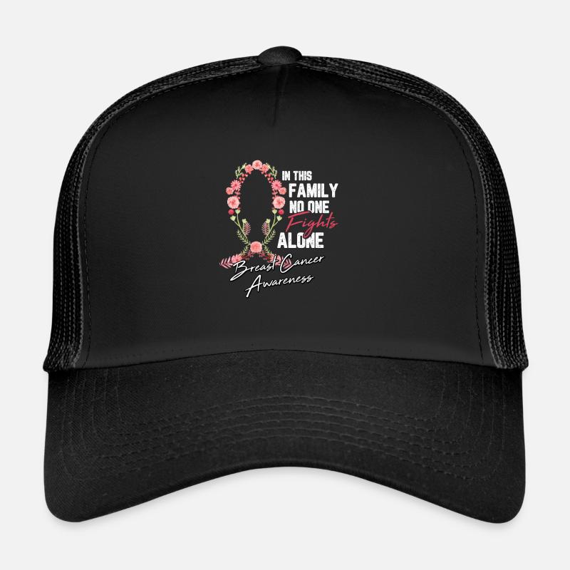 Cadeau de chimio de combat de fleur de ruban de cancer du sein - Casquette trucker  - noir/noir