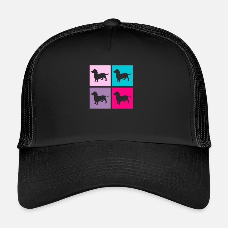 Dackel Retro Hunde Hundeliebhaber Rosa Geschenk - Trucker Cap - Schwarz/Schwarz