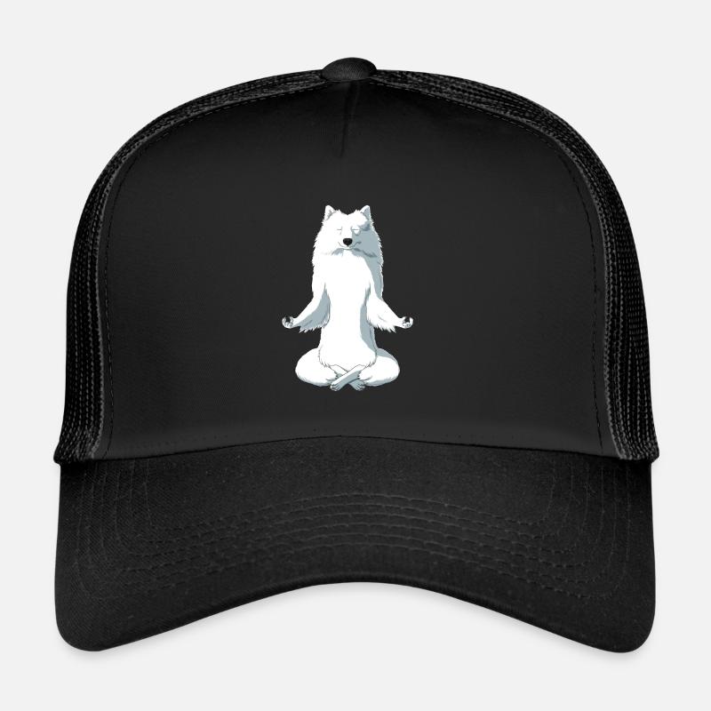 Meditating Japanese Spitz Dog Trucker Cap