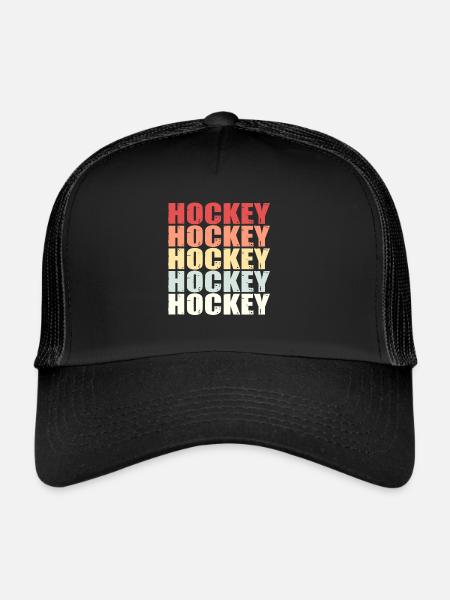Cadeau de gardien de but de rondelle de sport de hockey sur gazon rétro de hockey - Casquette trucker  - noir/noir - Devant