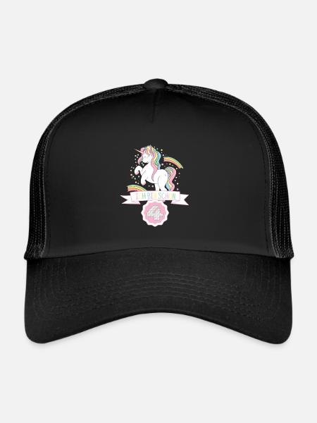 4ème anniversaire Licorne vieilles années fille cadeau - Casquette trucker  - noir/noir - Devant