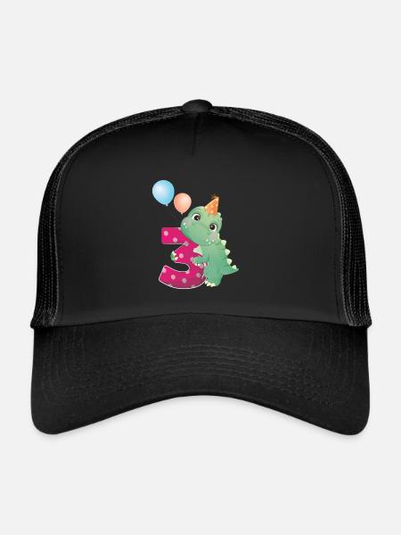 3 anniversaire des dinosaures année Trois Dino cadeau - Casquette trucker  - noir/noir - Devant