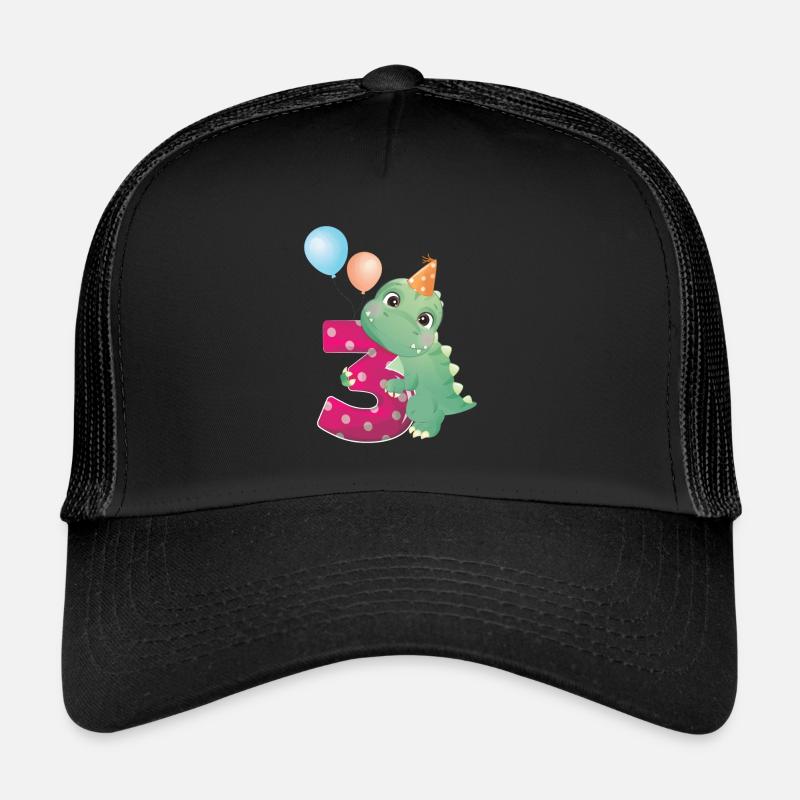 3 Birthday Dinosaur Years Three Dino Gift - Trucker Cap - black/black