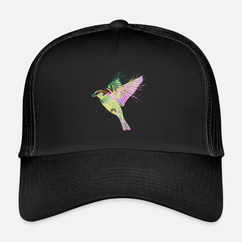 Colorful Splash Flying Bird Sparrow Trucker Cap