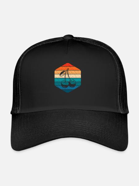 Idée de cadeau sain rétro pour les amoureux des fruits de cerise - Casquette trucker  - noir/noir - Devant