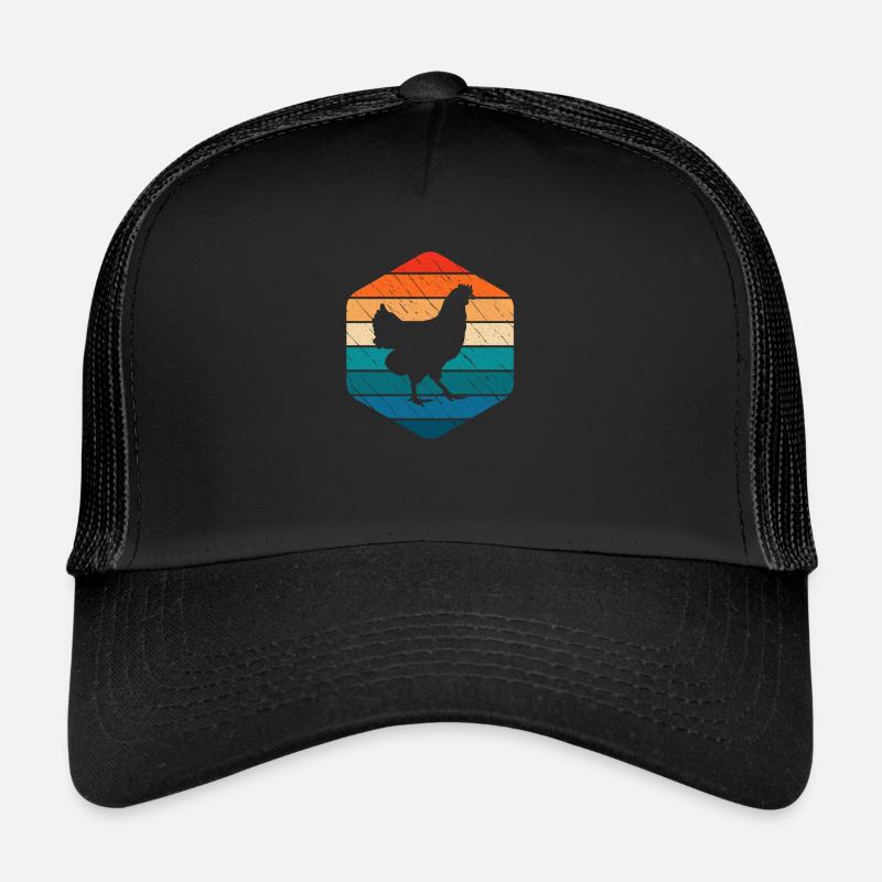 Hahn Huhn Hühner Bauer Retro Bauernhof Geschenk - Trucker Cap - Schwarz/Schwarz